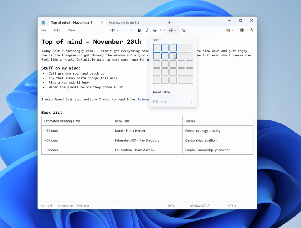 AI features in Notepad